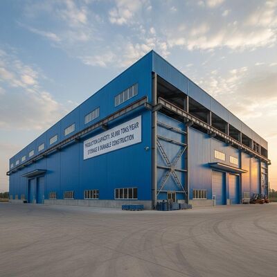 Xưởng chế tạo khung thép xử lý nhiệt bao gồm ciment và thép nền tảng cọc và 3,2m chiều dài mái vòm được thiết kế cho dòng chảy công việc