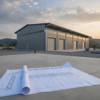 Người mua vẽ kế hoạch kho cấu trúc kim loại có nền tảng bê tông loại được thiết kế cho và giải pháp lưu trữ mở rộng